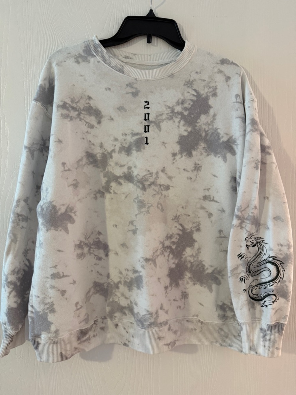 Hollister Sweatshirt Women's Small Gray White Crew Neck Oversized Cali Dragons